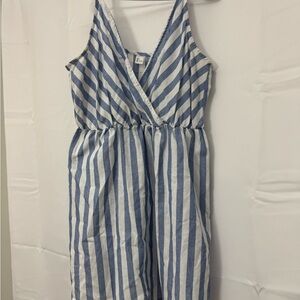 Blue and White Striped Sleeveless Dress